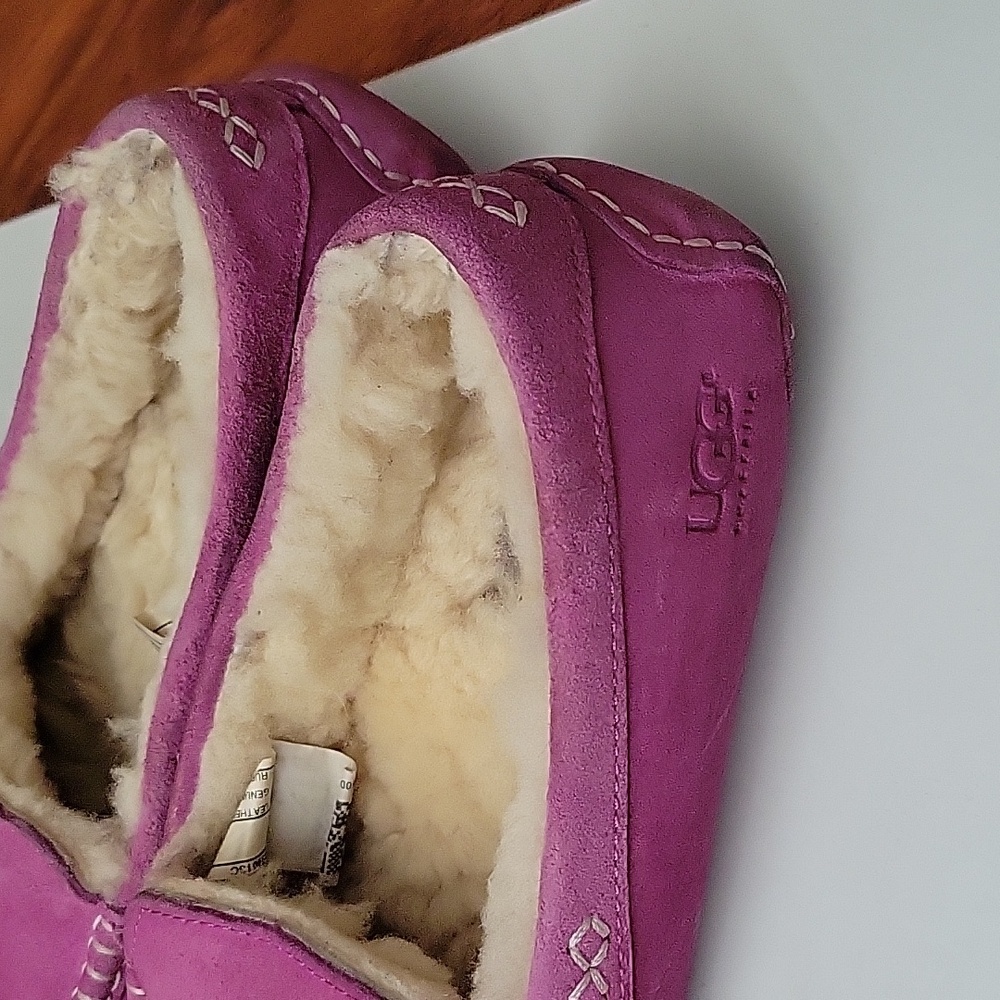 Ugg Australia Slippers Women 7M Ansley Shoes Purple Suede Wool Moccasin Moc Toe - Picture 6 of 12